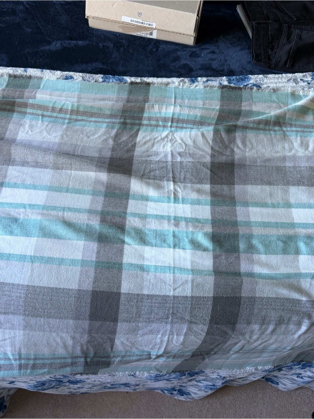 Grace & Lace Plaid Poncho — Aqua, Gray, White